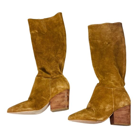 ABLE Womens Suede Knee High Boots Block Heel Able Rojas Tall Tobaccco Brown 8.5M - Picture 3 of 8